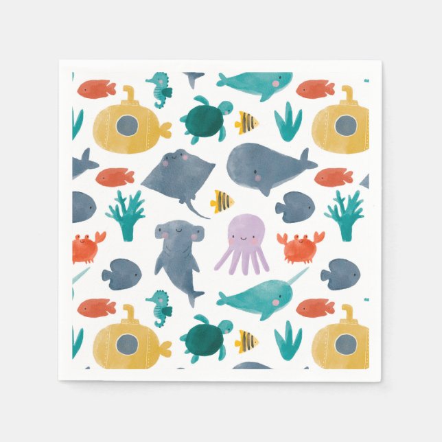 Guardanapo De Papel Padrão de Animais do Oceano Cáutico (Frente)