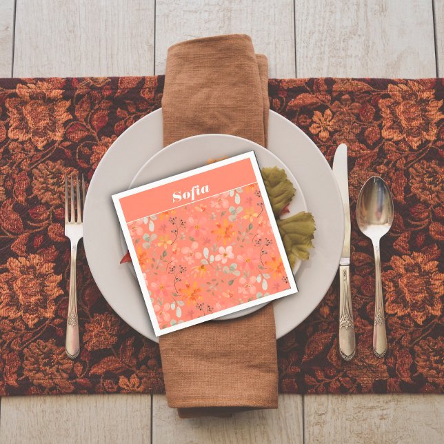 Guardanapo De Papel Padrão de aquarela botânica laranja personalizada (Criador carregado)