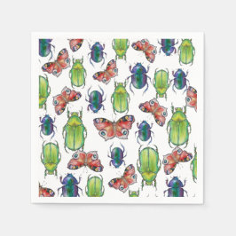 Guardanapo De Papel Padrão de aquarela de besouros e borboletas