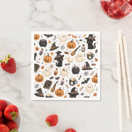 Guardanapo De Papel Padrão de aquarela de Halloween fofo com gatos pre