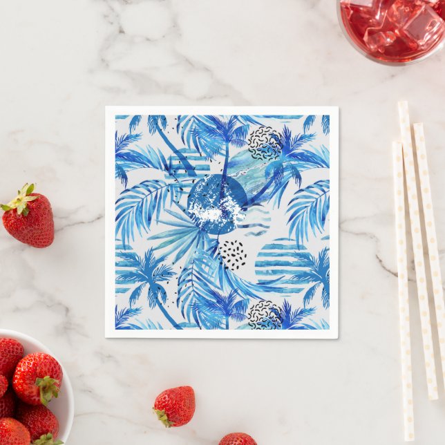 Guardanapo De Papel Padrão de Aquarela Tropical Azul Brilhante (Insitu)