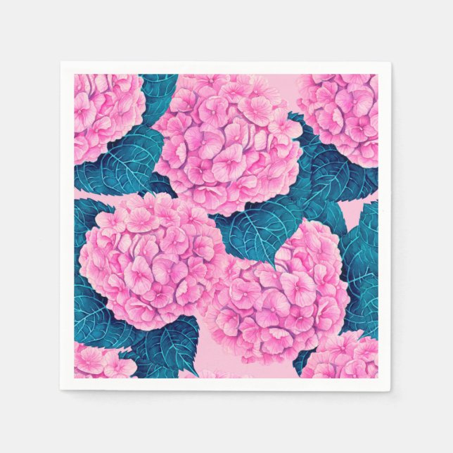 Guardanapo De Papel Padrão de aquarelas Hydrangea, rosa e azul (Frente)