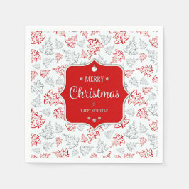 Guardanapo De Papel Padrão de Árvores de Natal Elegante Vermelhas e Pr