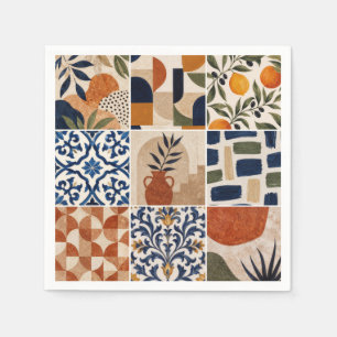 Guardanapo De Papel Padrão de Azulejo Boho Mediterrâneo