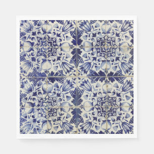 Guardanapo De Papel Padrão de Azulejo Branco Geométrico Azul Vintage