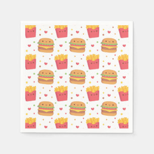 Guardanapo De Papel Padrão de Batatas Fritas e Hambúrguer Fofo