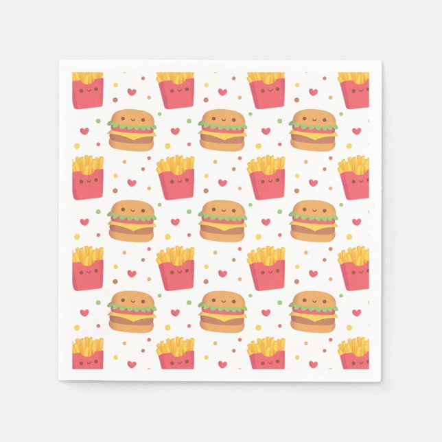 Guardanapo De Papel Padrão de Batatas Fritas e Hambúrguer Fofo (Frente)