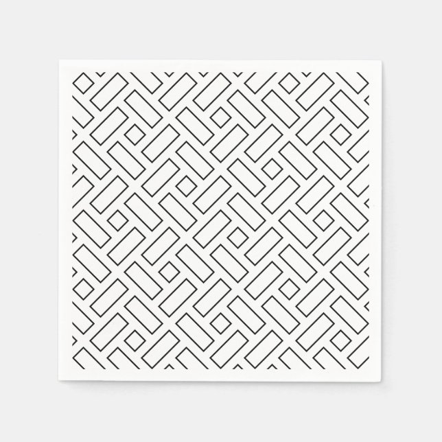 Guardanapo De Papel Padrão de Bloco Linear Preto e Branco - Branco (Frente)