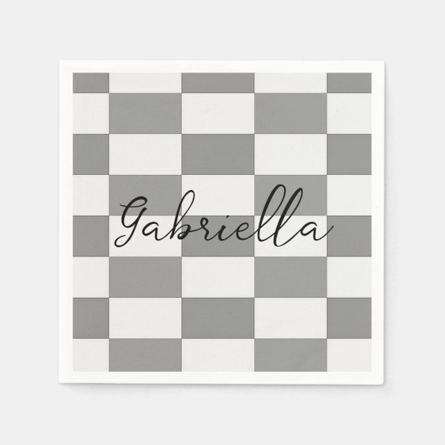 Guardanapo De Papel Padrão de blocos de verificação de cinza de nome p (Frente)