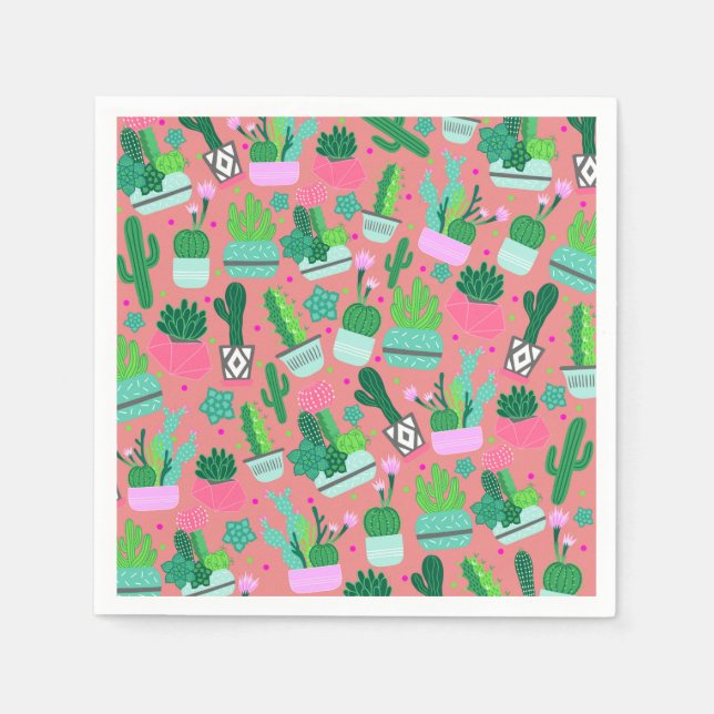 Guardanapo De Papel Padrão de Cactus do Sudoeste Rosa Festa Sweet 16 (Frente)