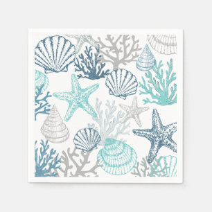 Guardanapo De Papel Padrão De Cana-De-Marisco Teal E Azul