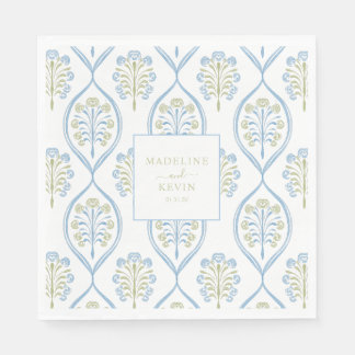 Guardanapo De Papel Padrão de casamento floral azul e verde sob medida