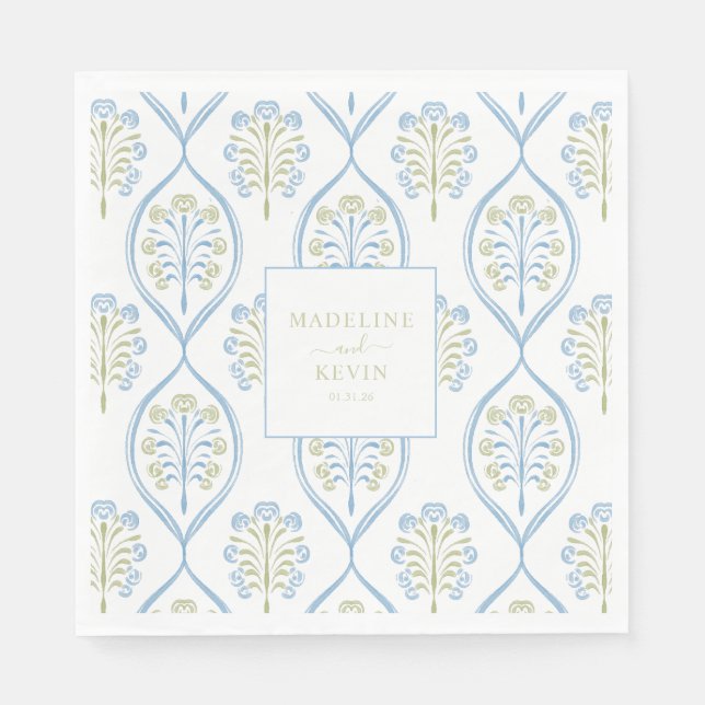 Guardanapo De Papel Padrão de casamento floral azul e verde sob medida (Frente)
