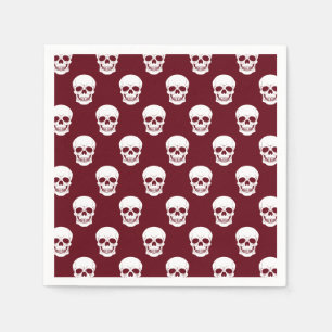 Guardanapo De Papel Padrão de Caveira Branca no Halloween Burgundy Ver