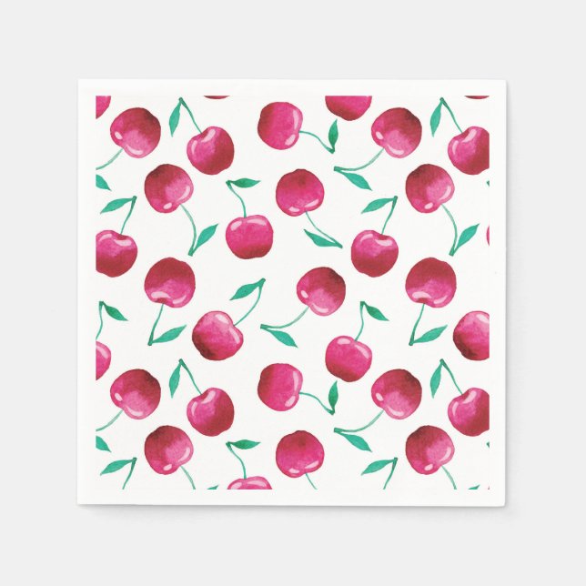 Guardanapo De Papel Padrão de Cereja de Aquarela (Frente)