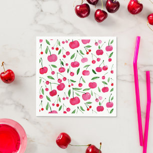 Guardanapo De Papel Padrão de cerejas vermelhas de cor aquosa