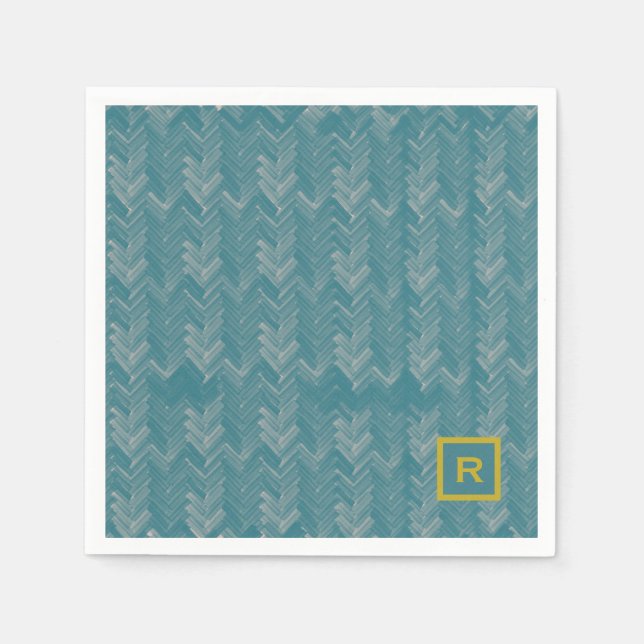 Guardanapo De Papel Padrão de Chevron Herringbone Turquesa Inicial (Frente)