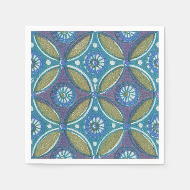 Guardanapo De Papel Padrão de Círculo Geométrico Russo Azul (Frente)