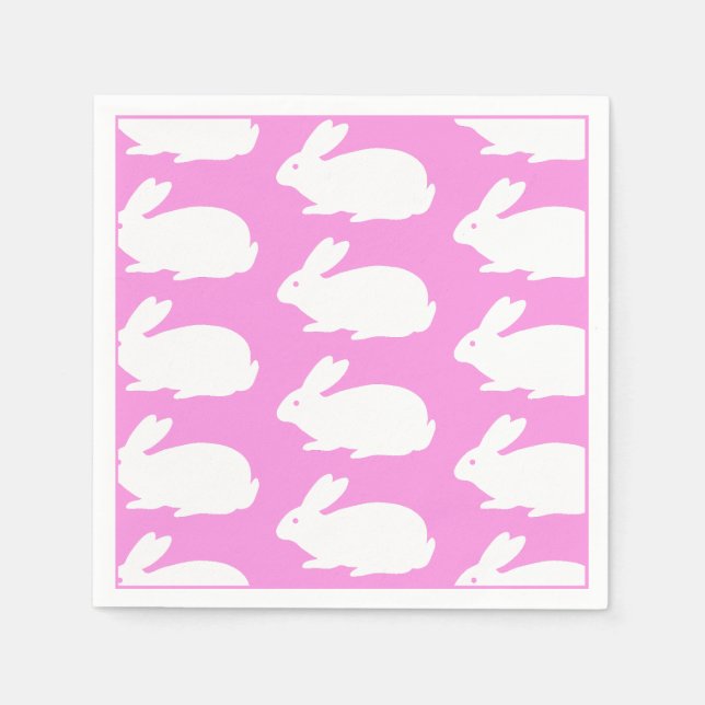 Guardanapo De Papel Padrão De Coelhinho Branco A Rosa (Frente)