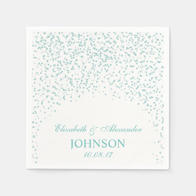 Guardanapo De Papel Padrão de Confetti de Casamento Branco e Azul Turq (Frente)