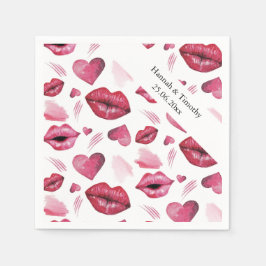 Guardanapo De Papel Padrão de Coração e Beijo de Casal Aquarela