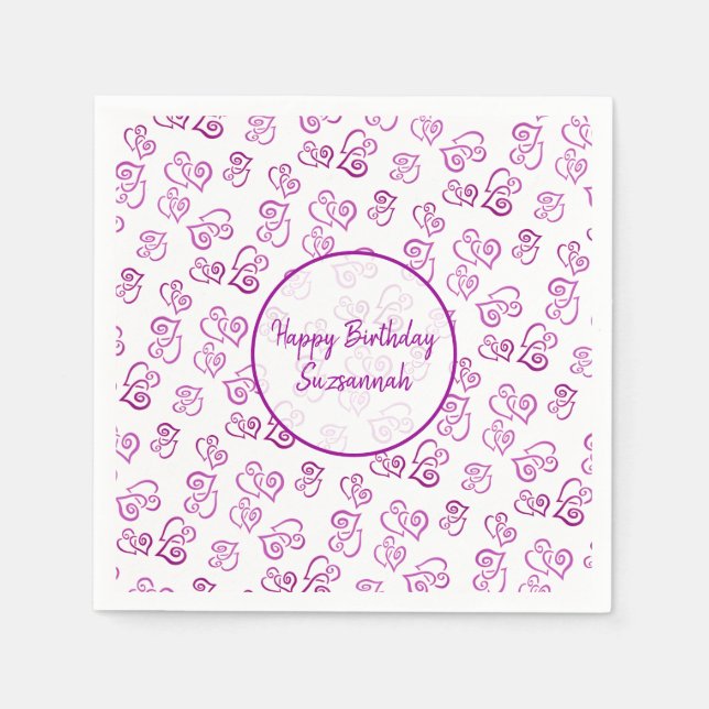 Guardanapo De Papel Padrão de Corações Roxos Vinculados Personalizados (Frente)