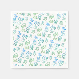 Guardanapo De Papel Padrão de Corações Verdes e Azuis Ligados Sobre Fe