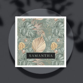 Guardanapo De Papel Padrão de Cores Aquáticas Tropicais Douradas e Fol