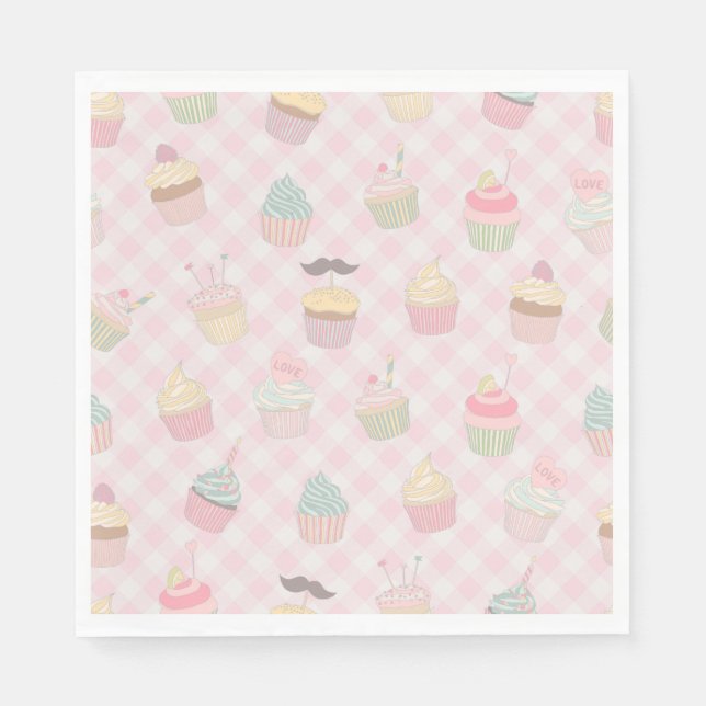 Guardanapo De Papel Padrão de Cupcakes Rosa Pastel Xadrez (Frente)