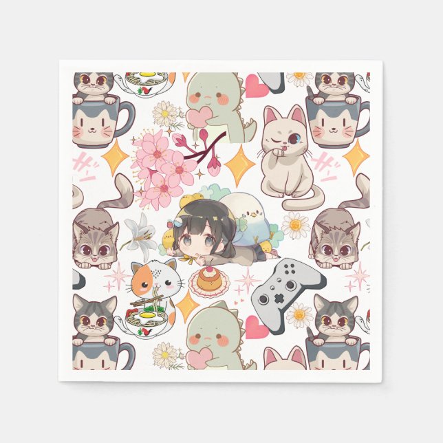 Guardanapo De Papel Padrão de Cuta de Sobrecarga de Animes (Frente)