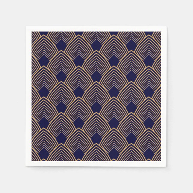 Guardanapo De Papel Padrão de Deco de Arte Dourada e Azul (Frente)