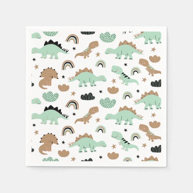 Guardanapo De Papel Padrão de Dinossauro Verde da Casa Verde (Frente)