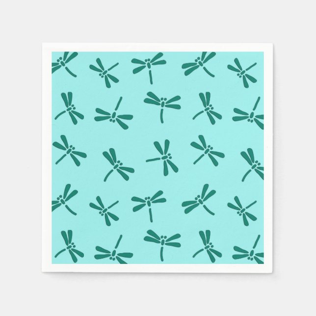 Guardanapo De Papel Padrão de Dragonfly Japonês, Turquesa e Aqua (Frente)