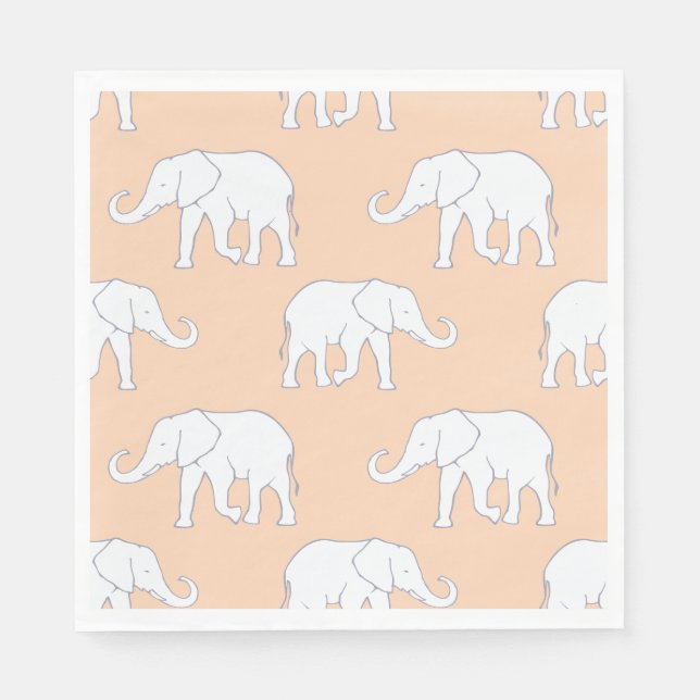 Guardanapo De Papel Padrão de Elefante Branco Elegante em Pastel Suave (Frente)