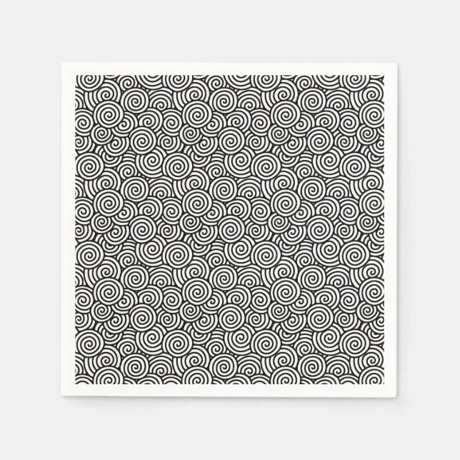 Guardanapo De Papel Padrão de espiral japonês - branco e preto (Frente)