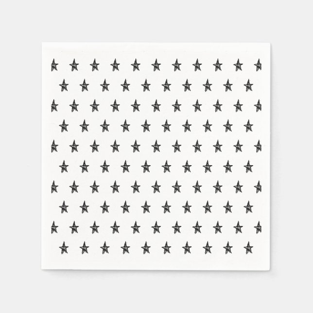 Guardanapo De Papel Padrão de estrela simples desenhado à mão branco f (Frente)