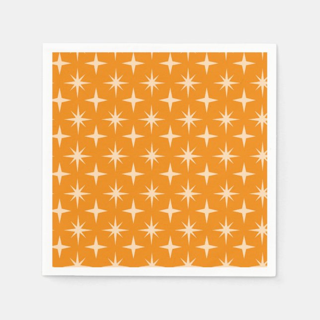Guardanapo De Papel Padrão de Estrelas Atômicas Retro em Laranja  (Frente)