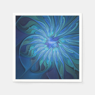 Guardanapo De Papel Padrão de Fantasia de Flor Azul, Arte Fractal Abst