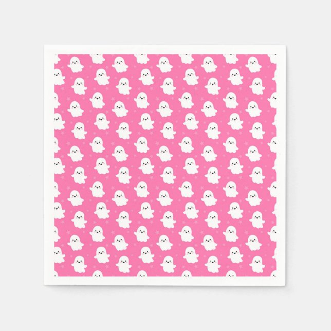 Guardanapo De Papel Padrão de Fantasma Rosa Fofo – Desenho de Hallowee (Frente)