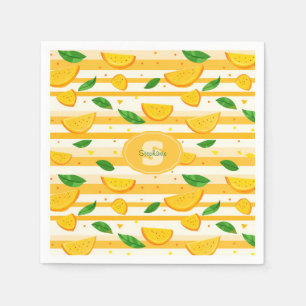 Guardanapo De Papel Padrão de Fatia Laranja com Folhas Verdes