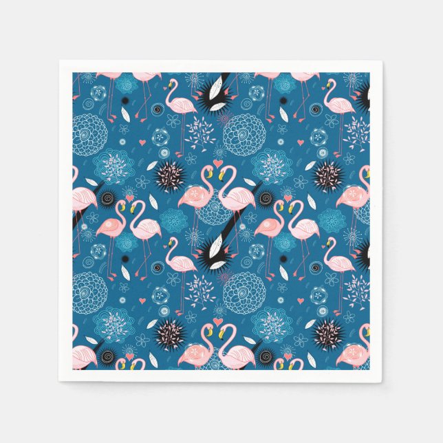 Guardanapo De Papel Padrão de flamingos de flores fofas (Frente)