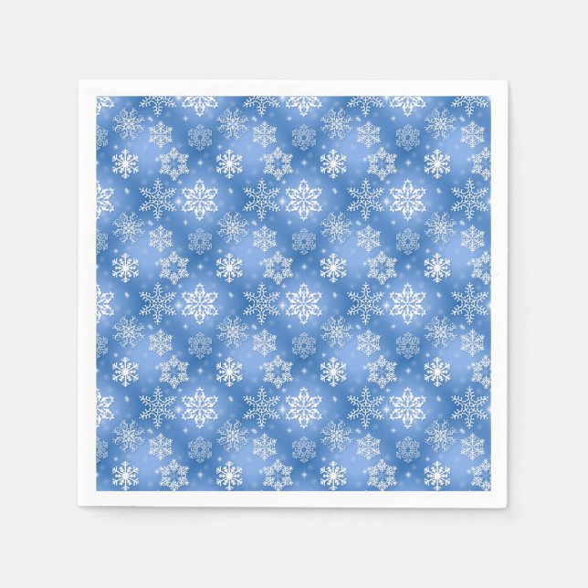 Guardanapo De Papel Padrão de floco de neve branco e azul (Frente)