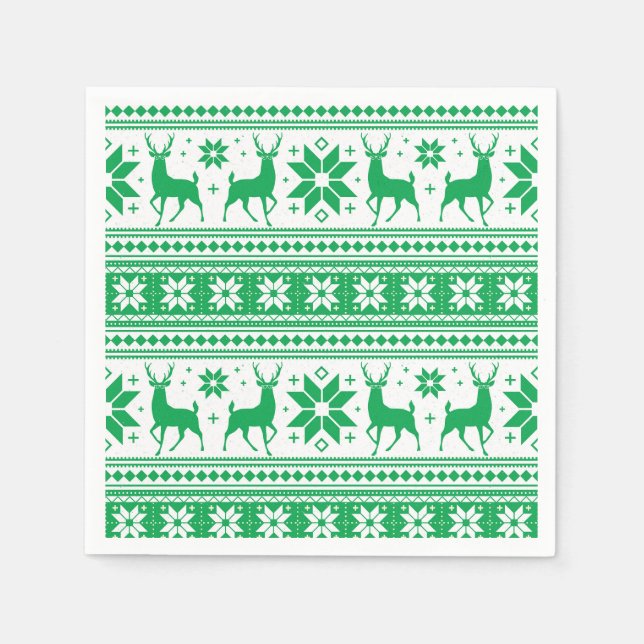 Guardanapo De Papel Padrão de floco de neve verde de Natal de inverno (Frente)