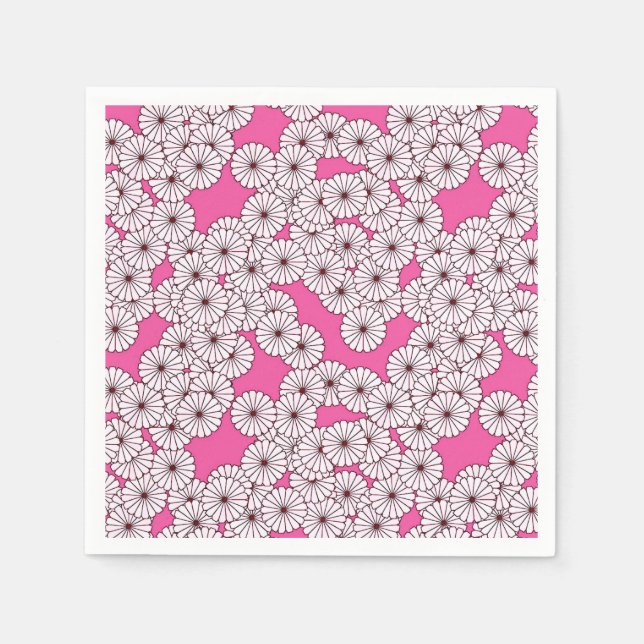 Guardanapo De Papel Padrão de flor Art Deco - branco sobre rosa (Frente)