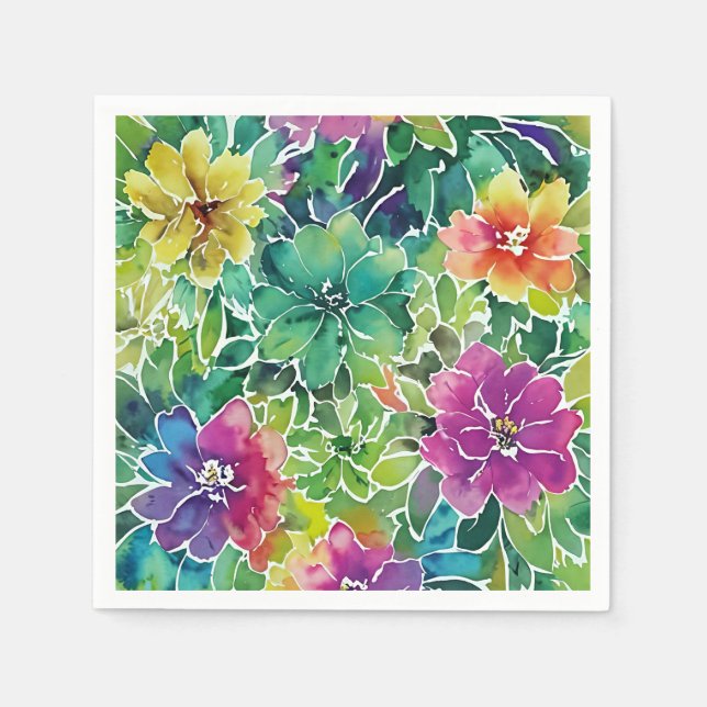 Guardanapo De Papel Padrão de Flor de Cores d'Água (Frente)