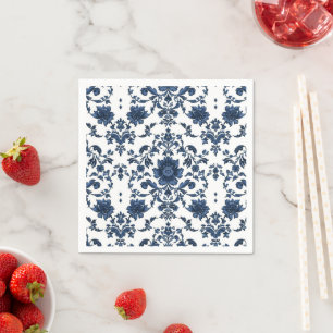 Guardanapo De Papel Padrão de Flor de Damasco Vitoriano Elegante Azul