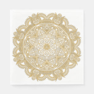Guardanapo De Papel Padrão de Flor de Mandala Dourado do Faux Chic El