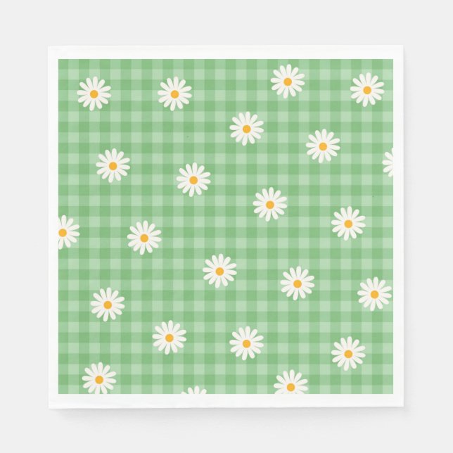 Guardanapo De Papel Padrão de Flor de Xadrez Gingham Xadrez Verde Dais (Frente)