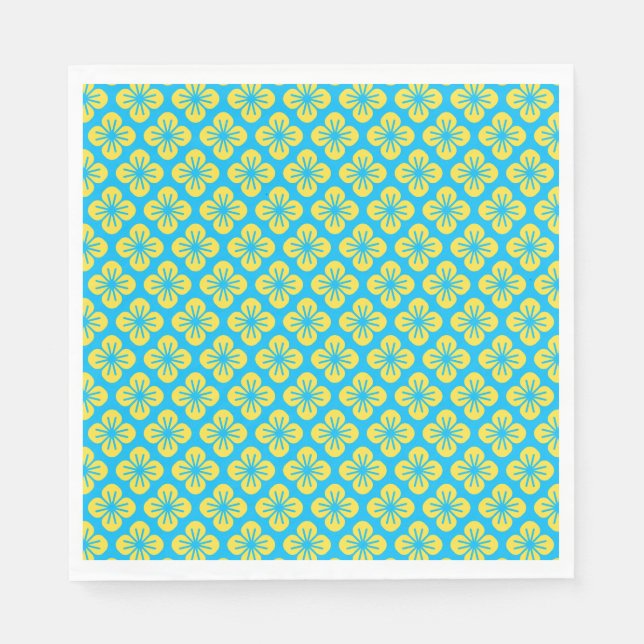 Guardanapo De Papel Padrão de Flor em Amarelo e Turquesa (Frente)