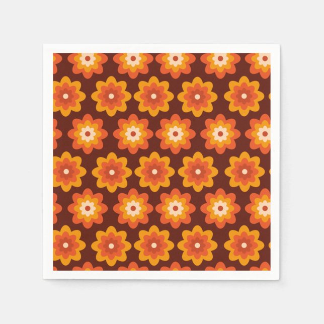 Guardanapo De Papel Padrão de flor laranja boho hippie retrô groovy do (Frente)
